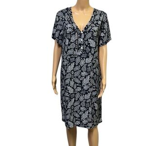 Sheilay Blue Paisley V Neck Lightweight Shift Dress Coverup Zip Back Womens XXL